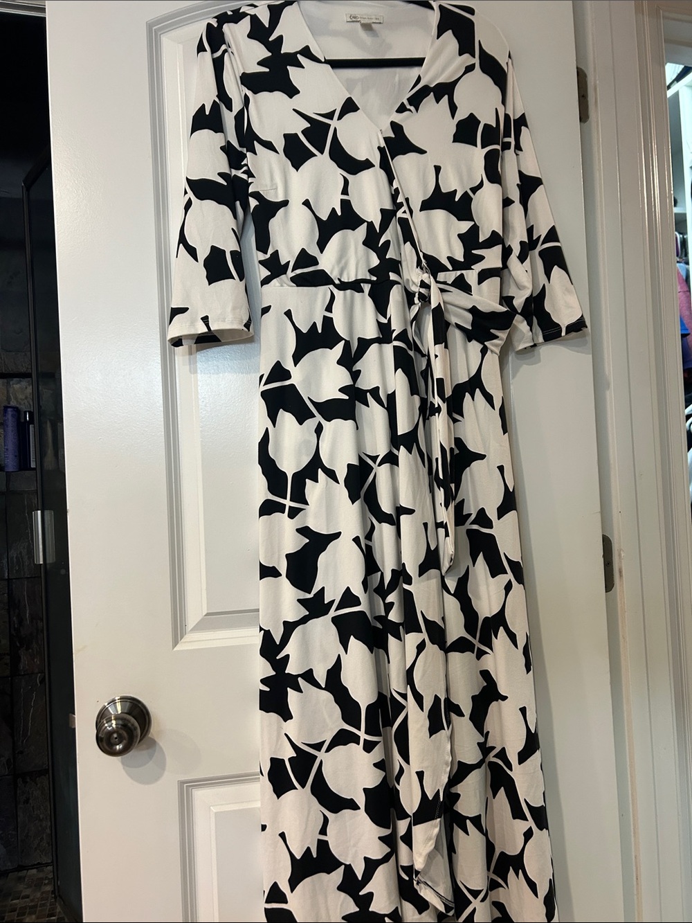 Cato Black and White Floral Maxi Wrap Dress
